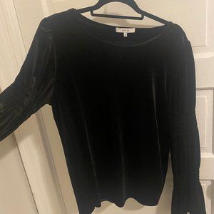 RO & DE Smocked Sleeve Black Velvet Shirt